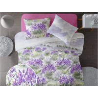 Lenjerie de pat pentru doua persoane din Bumbac 100% Creponat Lavender - 4 piese XXL